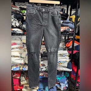 NWOT Ksubi Unity Slim Fit Button Fly Black Embroidered Jeans Size 30x32